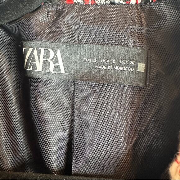 Zara Blogger Black Red Tweed Plaid Double Breasted Blazer. - Picture 15 of 16
